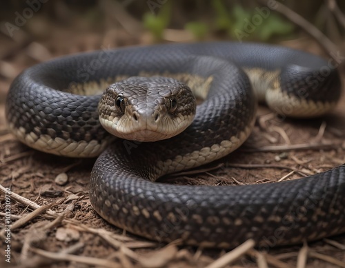 there is a snake that is laying on the ground.