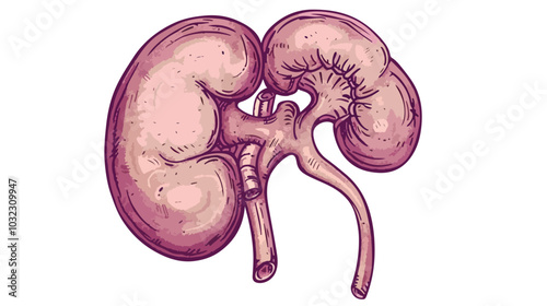 Detailed Handdrawn Vector Illustration of Human Kidney Organ