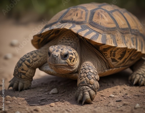 there is a turtle that is sitting on the ground. photo