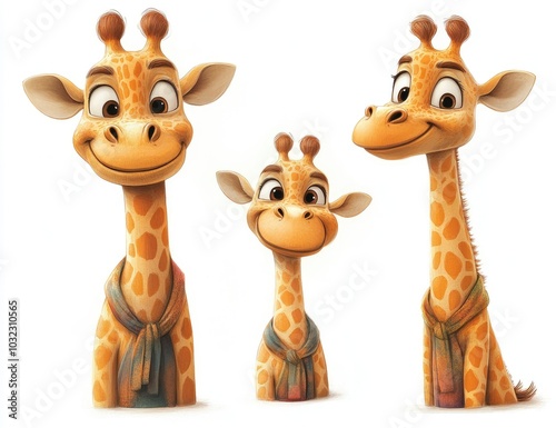 Playful cartoon giraffes showcasing diverse expressions