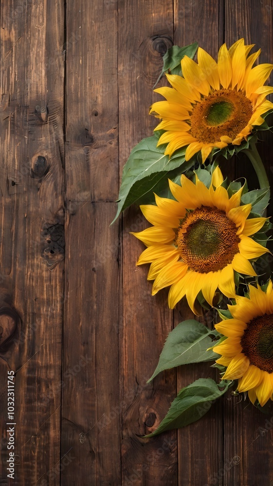 Obraz premium Yellow sunflower Floral Flower on a wooden background
