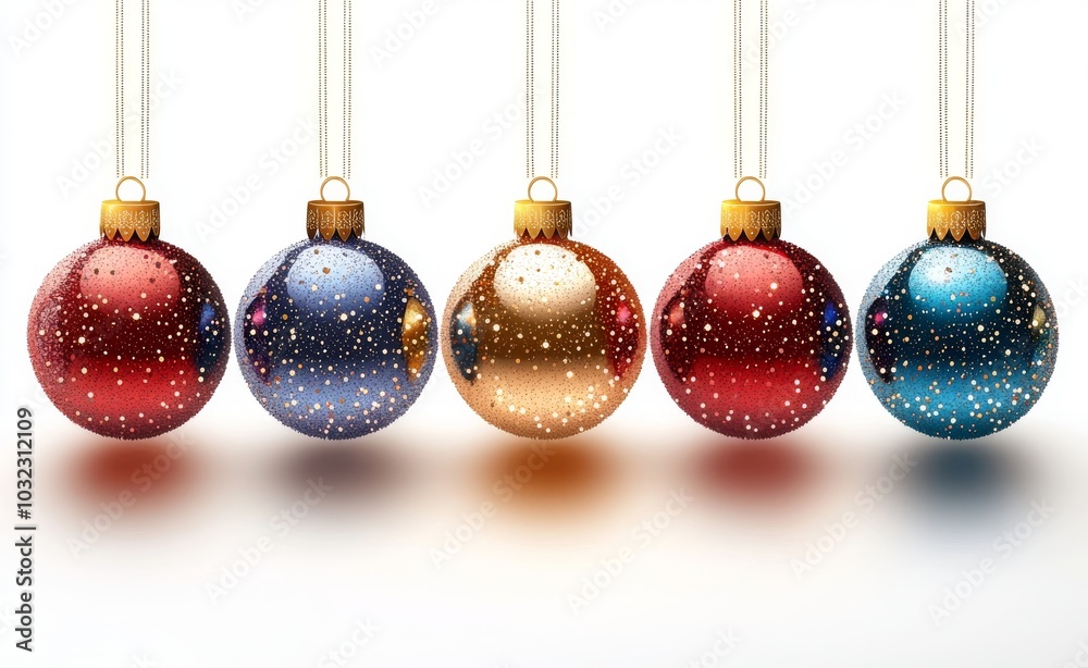 Christmas baubles on strings, isolated on transparent background, with shiny colors Christmas baubles on strings, isolated on transparent background, with shiny colors