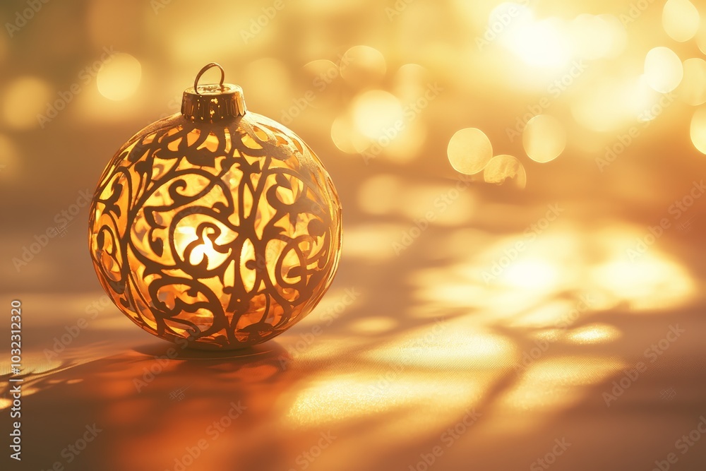 golden ornament on a light golden background with soft light accents golden ornament on a light golden background with soft light accents