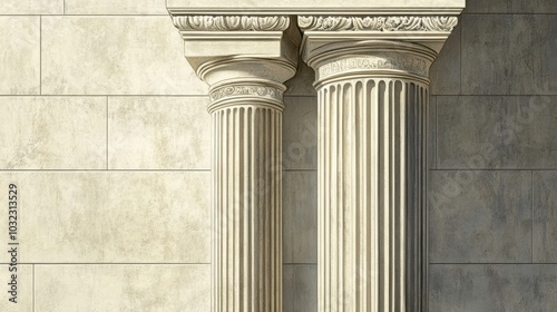 Fluted pilaster on triumphal arch vertical grooves worn smooth by time sunlight casting shadows