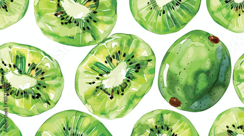 Kiwi Fruit Seamless Pattern Hand Drawn Watercolor Background