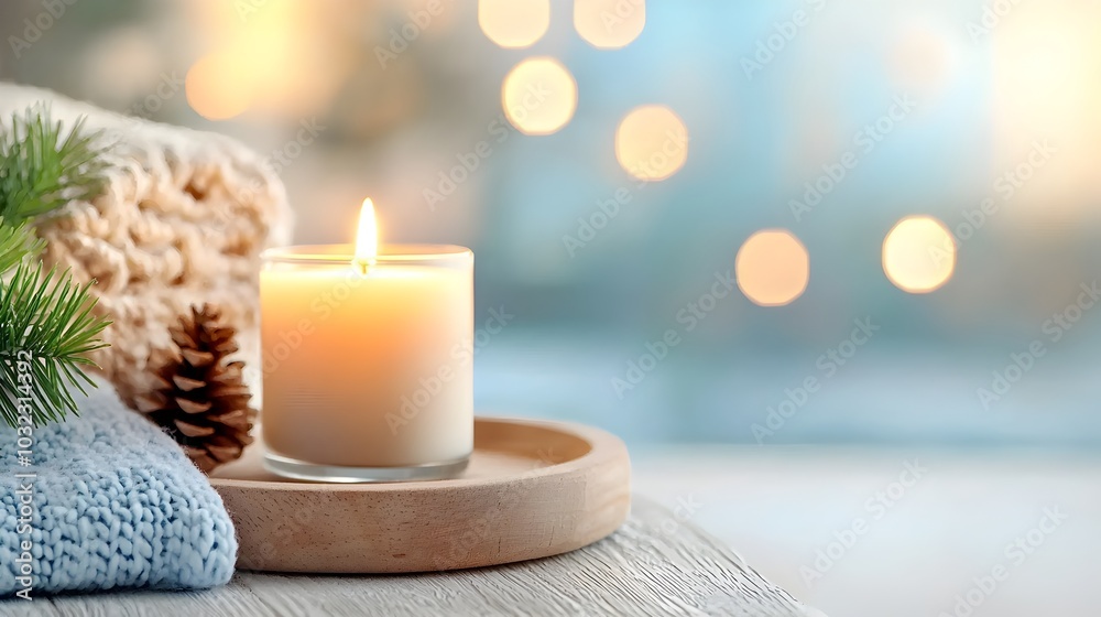 Inviting Candlelit Living Room with Warm Wooden Furniture Soft Blankets and Gentle Lighting Creating a Peaceful Relaxing Atmosphere