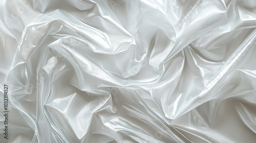 A close-up of the transparent plastic wrap material, with clear textures and a glossy surface. The background is white to highlight the texture of each layer of the wrapping film.