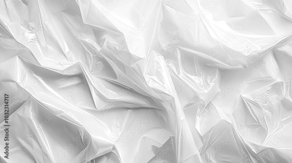 Obraz premium A close-up of the transparent plastic wrap material, with clear textures and a glossy surface. The background is white to highlight the texture of each layer of the wrapping film.