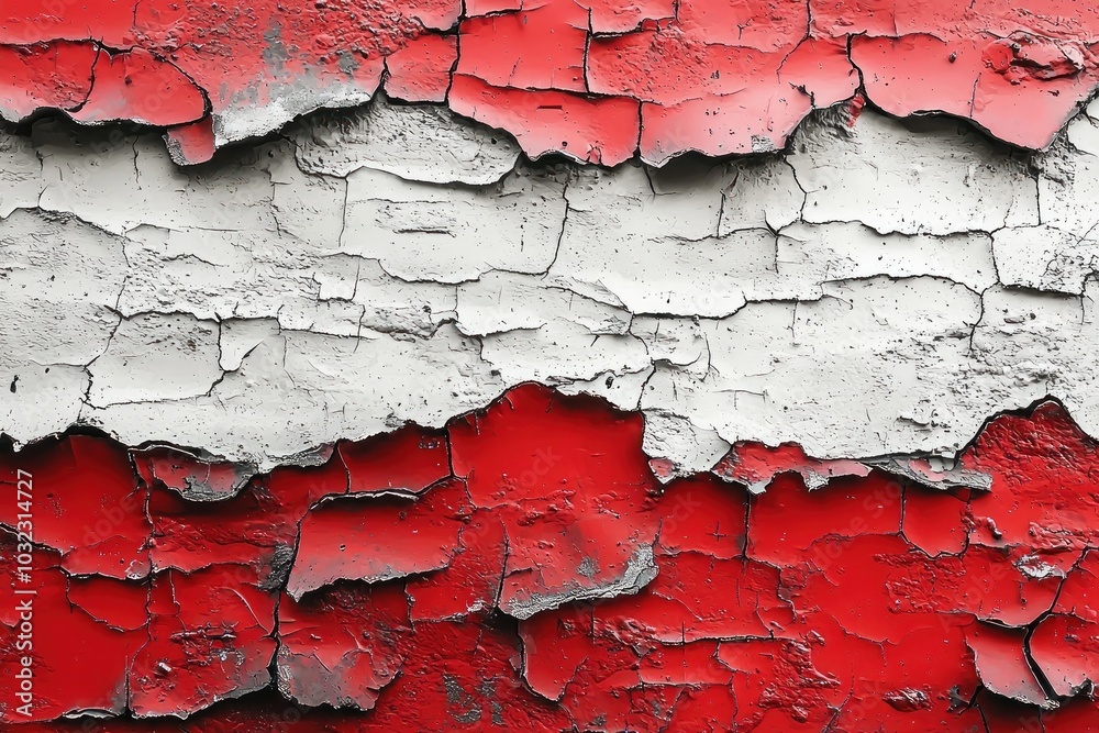 Peeling cracked paint on a red and gray weathered brick wall creating a distressed, textured surface Generative AI Peeling cracked paint on a red and gray weathered brick wall creating a distressed, textured surface Generative AI