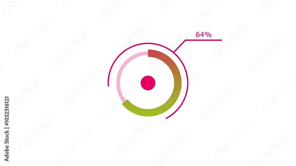 loading icon animation magenta red color 90% circle. storage pie chart colorful on white background.