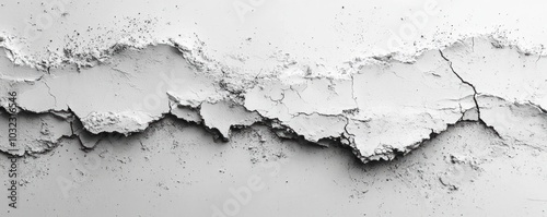 Close-up of cracked and peeling white plaster surface with rough texture and weathered appearance Generative AI