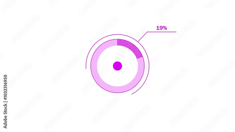loading icon animation magenta red color 27% circle. magenta red color storage pie chart on white background.