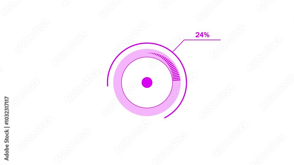 loading icon animation magenta red color 34% circle. magenta red color storage pie chart on white background.