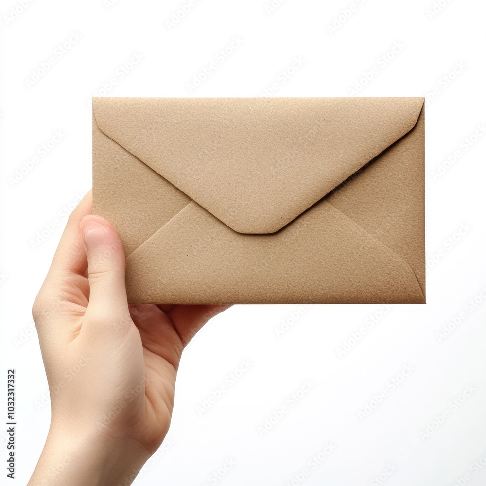 Elegant Hand Holding a Brown Envelope with Card Elegant Hand Holding a Brown Envelope with Card