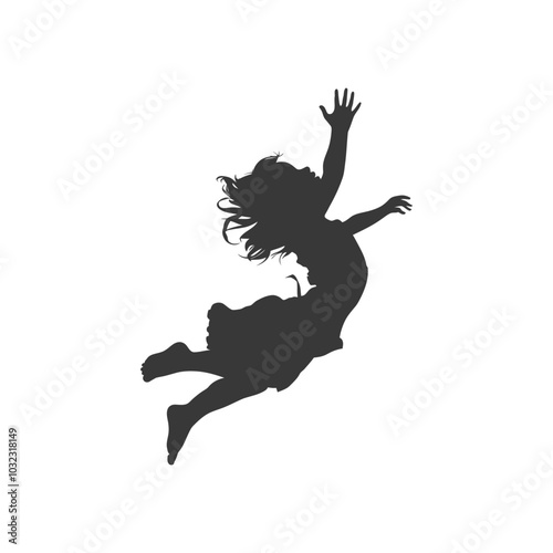 Silhouette of a Young Girl Jumping with Arms Outstretched