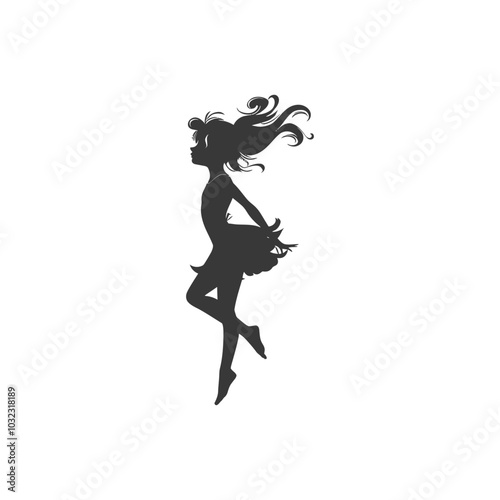 Silhouette of a Young Girl in a Dress with Flowing Hair photo