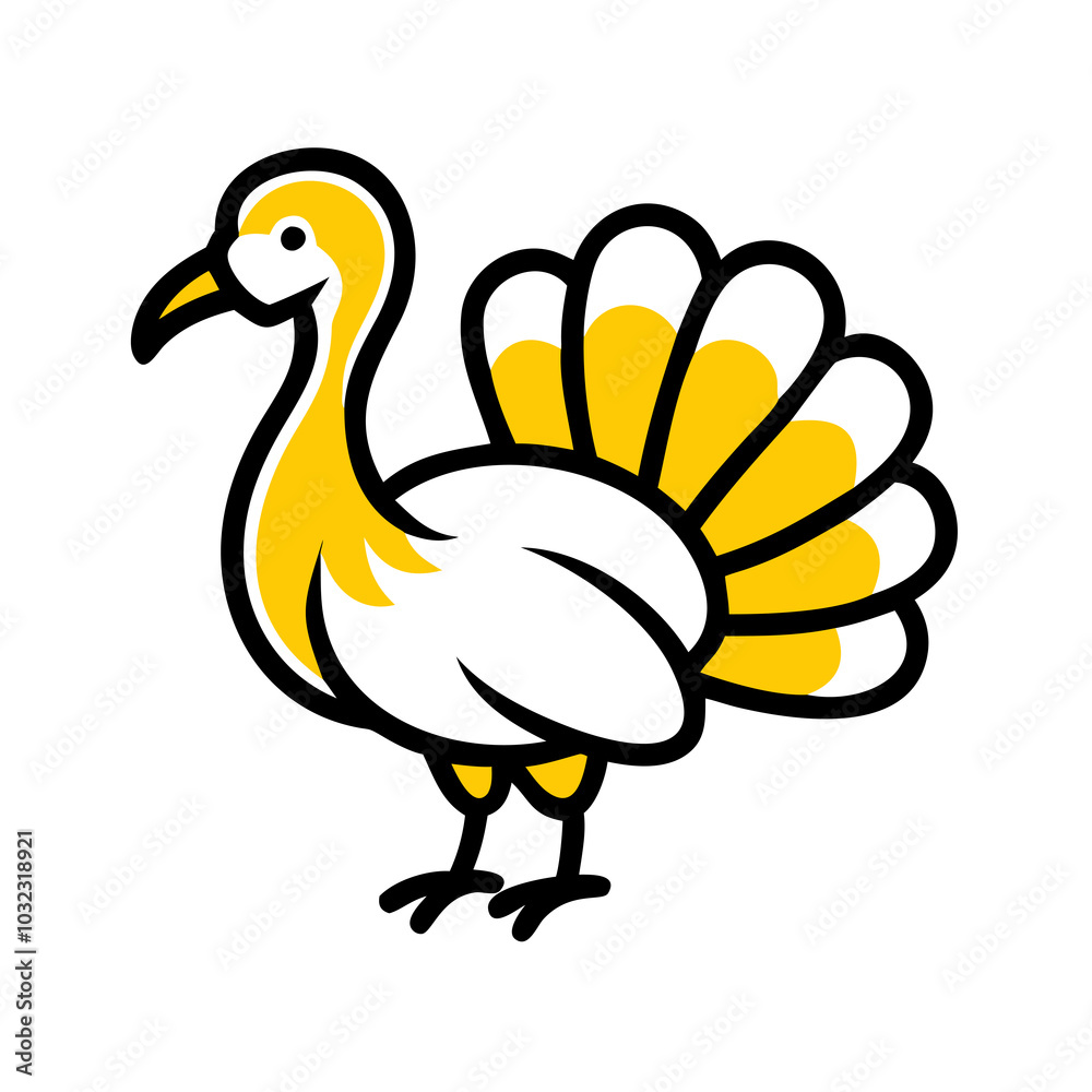 yellow turkey is shown with a prominent fan-like tail and simple lines yellow turkey is shown with a prominent fan-like tail and simple lines