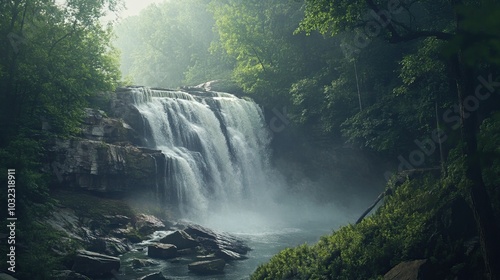 Waterfall in a Lush Green Forest