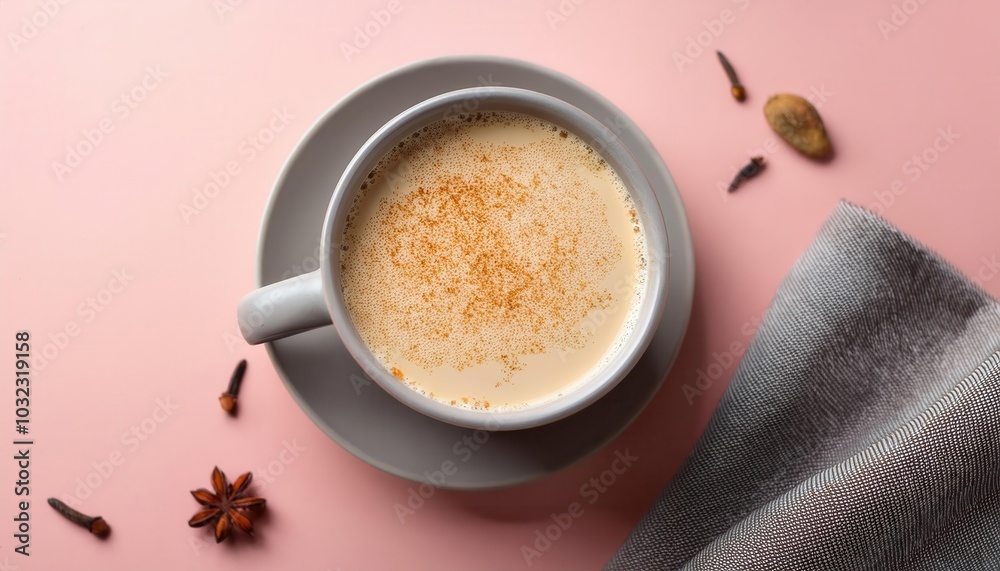 Cozy Autumn Spice Latte with Cinnamon and Anise on Soft Pastel Background. Warm and Inviting Coffee Drink for Fall Mornings or Relaxing Breaks, Ideal for Café Promotions or Seasonal Social Media Cozy Autumn Spice Latte with Cinnamon and Anise on Soft Pastel Background. Warm and Inviting Coffee Drink for Fall Mornings or Relaxing Breaks, Ideal for Café Promotions or Seasonal Social Media