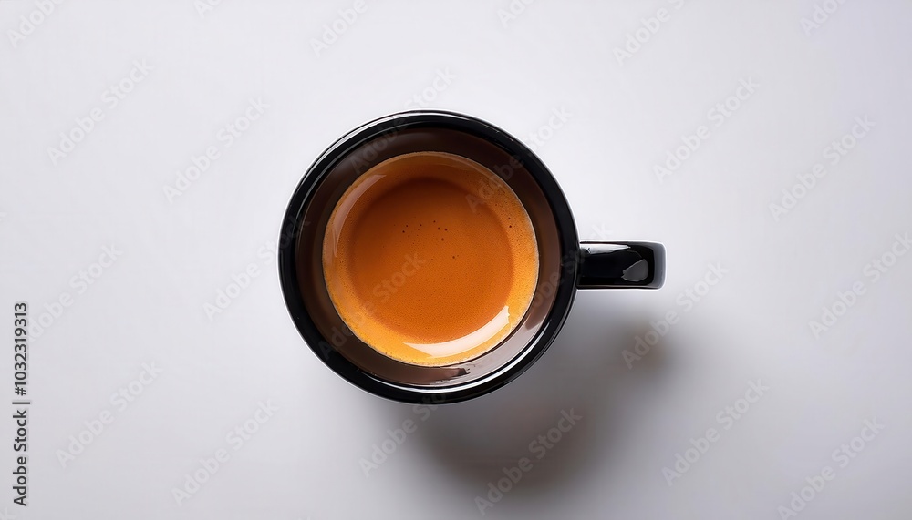 Minimalist Overhead View of Perfectly Brewed Espresso in a Black Cup on Saucer. Ideal for Coffee Shops, Cafe Menus, or Lifestyle Blogs Highlighting the Art of Coffee Brewing and Aesthetic Presentation Minimalist Overhead View of Perfectly Brewed Espresso in a Black Cup on Saucer. Ideal for Coffee Shops, Cafe Menus, or Lifestyle Blogs Highlighting the Art of Coffee Brewing and Aesthetic Presentation