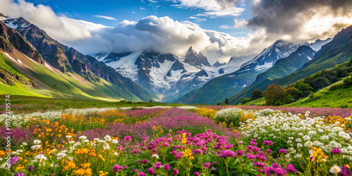 beautiful Indian nature scene featuring a serene lake, lush green hills, and the majestic Himalayan mountains in the background. It reflects the peacefulness and vibrant colors of the Indian landscape