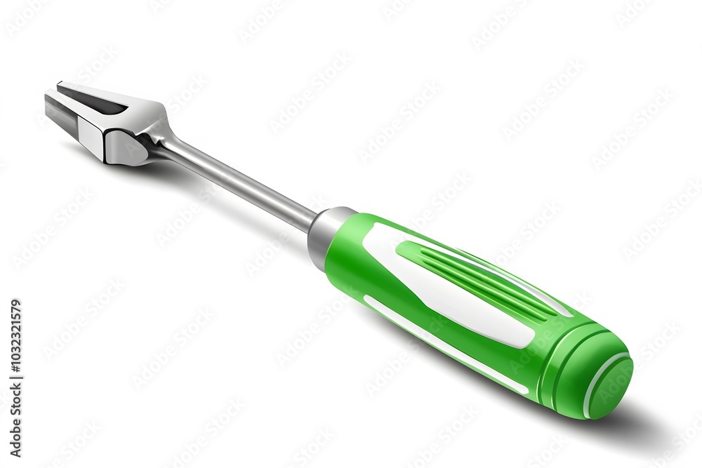 A simple vector illustration of an open screwdriver with a green handle, against a white background