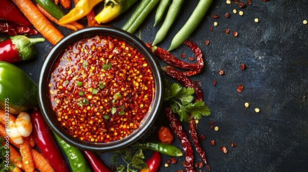 Spicy Chili Sauce with Fresh Vegetables and Herbs Spicy Chili Sauce with Fresh Vegetables and Herbs