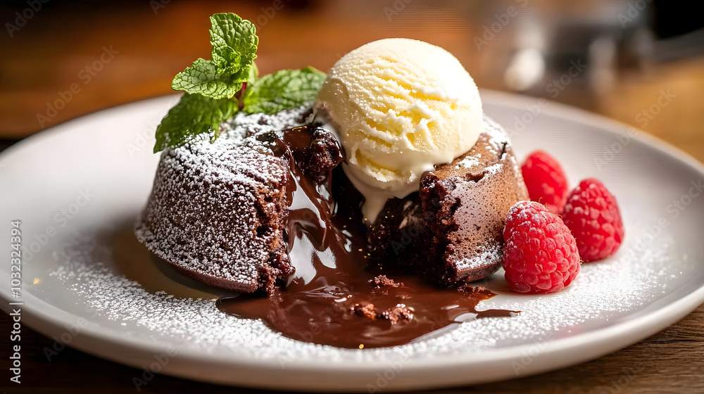 Gourmet Dessert with Chocolate Lava and Ice Cream Gourmet Dessert with Chocolate Lava and Ice Cream