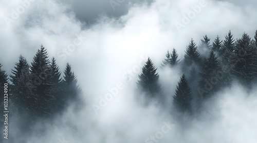 A Snug Smartphone Background Depicting Tall Pine Trees Mysteriously Wrapped in Gentle Misty Veils photo