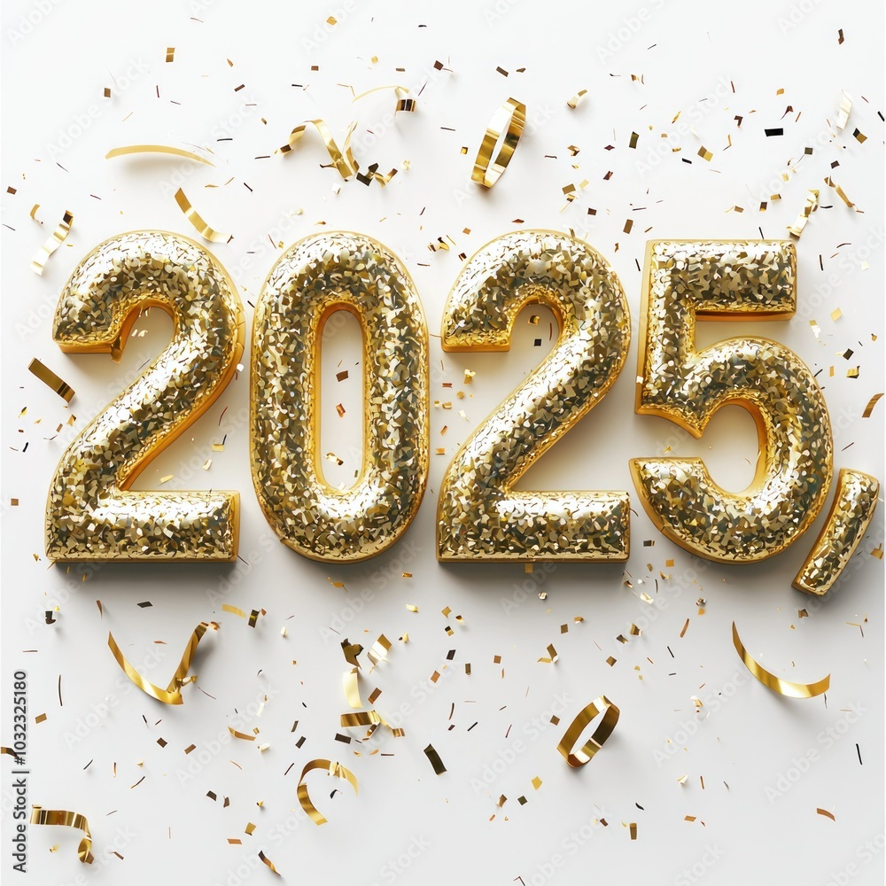 Stylish Gold '2025' with Festive Decorations Stylish Gold '2025' with Festive Decorations