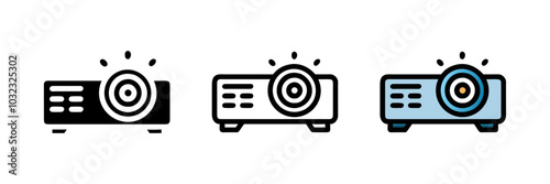 Presentation, movie, film, media projector vector icon with simple modern line design. Perfect for illustrating media, entertainment, and business projects. Clean, minimalistic pictogram style.