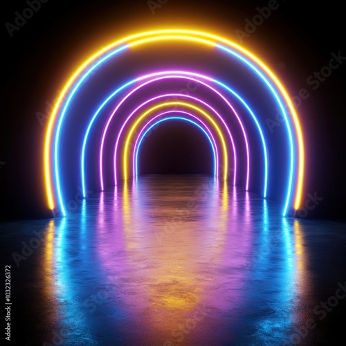 Exploring the vibrant neon aesthetic a journey through colorful arches in a darkened space
