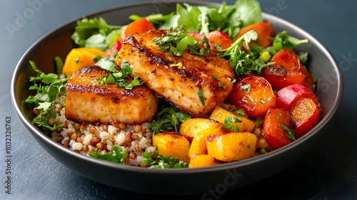 Vibrant Vegetarian Dish with Roasted Root Vegetables Grains and a Refreshing Seasonal Salad A Wholesome Nourishing Meal for a Healthy Lifestyle