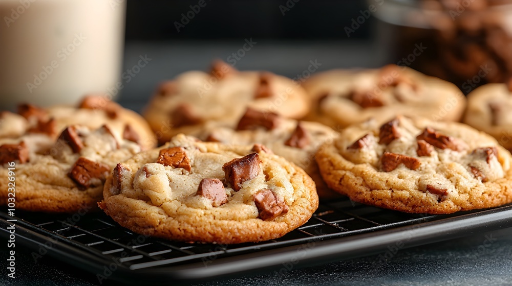 Freshly baked golden brown cookies cooling on a tray ready to be served and savored The inviting aroma and tempting appearance of these homemade treats create a cozy comforting atmosphere Freshly baked golden brown cookies cooling on a tray ready to be served and savored The inviting aroma and tempting appearance of these homemade treats create a cozy comforting atmosphere