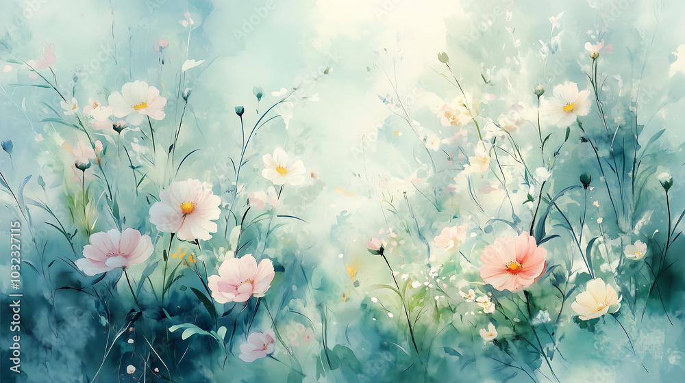 watercolor painting of a garden filled with softly blooming flowers watercolor painting of a garden filled with softly blooming flowers