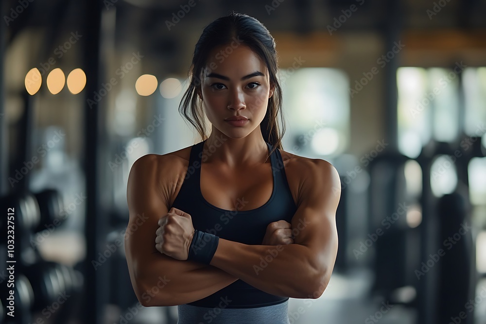 view of a strong woman with big muscles doing workouts in a gym with dumbbells. view of a strong woman with big muscles doing workouts in a gym with dumbbells.