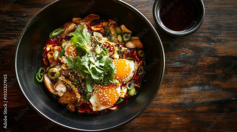 Delicious Bowl of Eggs with Fresh Herbs and Toppings Delicious Bowl of Eggs with Fresh Herbs and Toppings