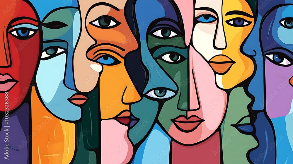 Abstract painting of colorful faces. Abstract painting of colorful faces.