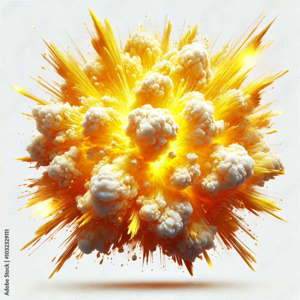 A dynamic and vibrant explosion of fire and smoke captured in mid-blast ...