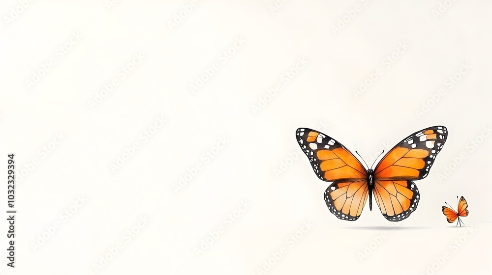 Obraz premium Enchanting watercolor of a beautiful monarch butterfly with vibrant orange and black wings featuring subtle Halloween inspired elements against a soft dreamy background