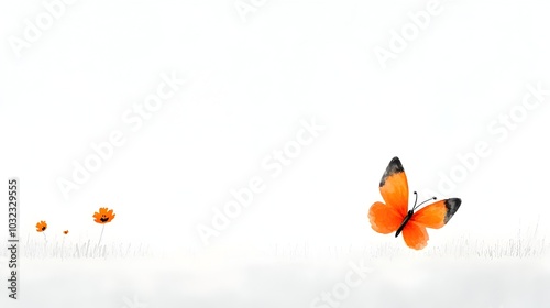 Stunning watercolor of a beautiful monarch butterfly with subtle Halloween inspired elements featuring vibrant orange and black wings against a soft ethereal background photo