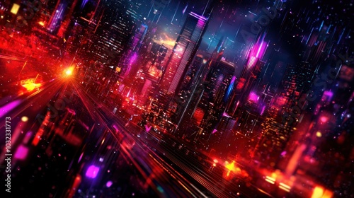 Vibrant neon cityscape a stunning exploration of urban lights reflecting in a modern metropolis at night