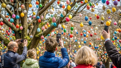 People Capturing the Beauty of Easter Egg Tree