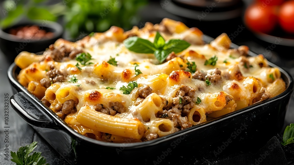 Delicious and comforting baked ziti casserole with a mouthwatering blend of melted cheese and savory roasted vegetables fresh from the oven