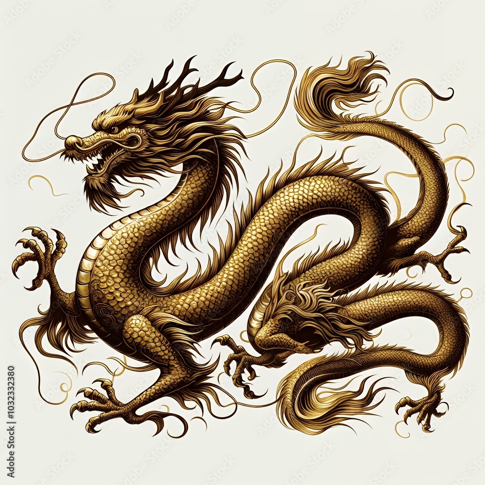 Obraz premium A highly detailed illustration of a traditional Chinese dragon, coiling gracefully on a clean white background