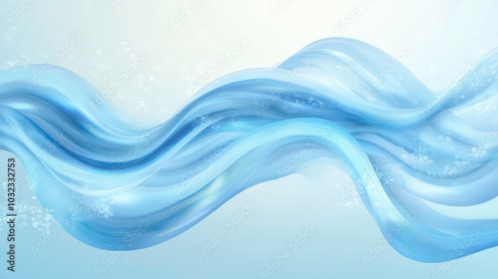 Fototapeta premium Abstract blue wavy water background with bubbles.