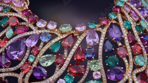 Multicoloured gemstone and gold necklace