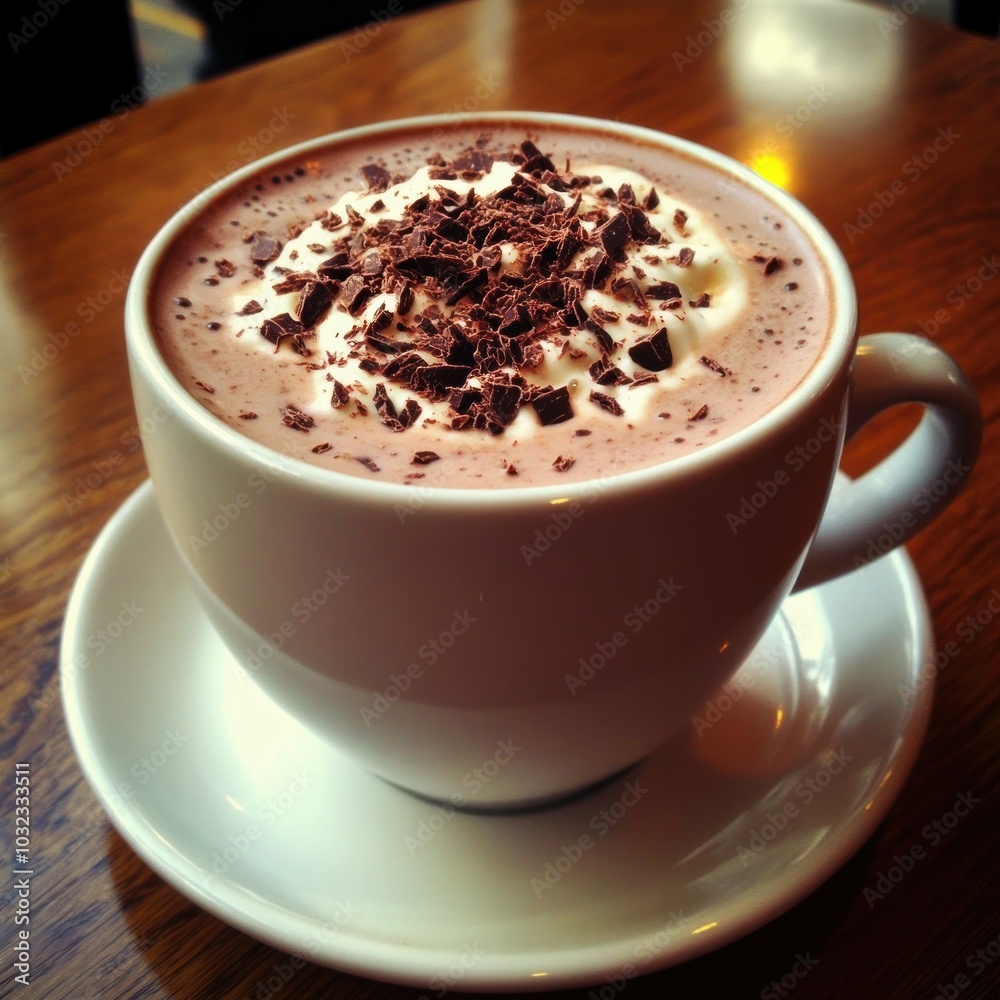 Indulge in a luxurious hot chocolate topped with rich shavings for a perfect winter treat experience Indulge in a luxurious hot chocolate topped with rich shavings for a perfect winter treat experience