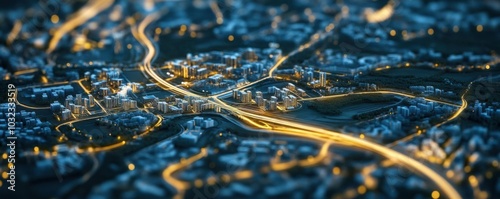 Urban planning blueprints showing future city infrastructure, roads, parks, and utilities, soft lighting, high detail, realistic photography, inviting atmosphere