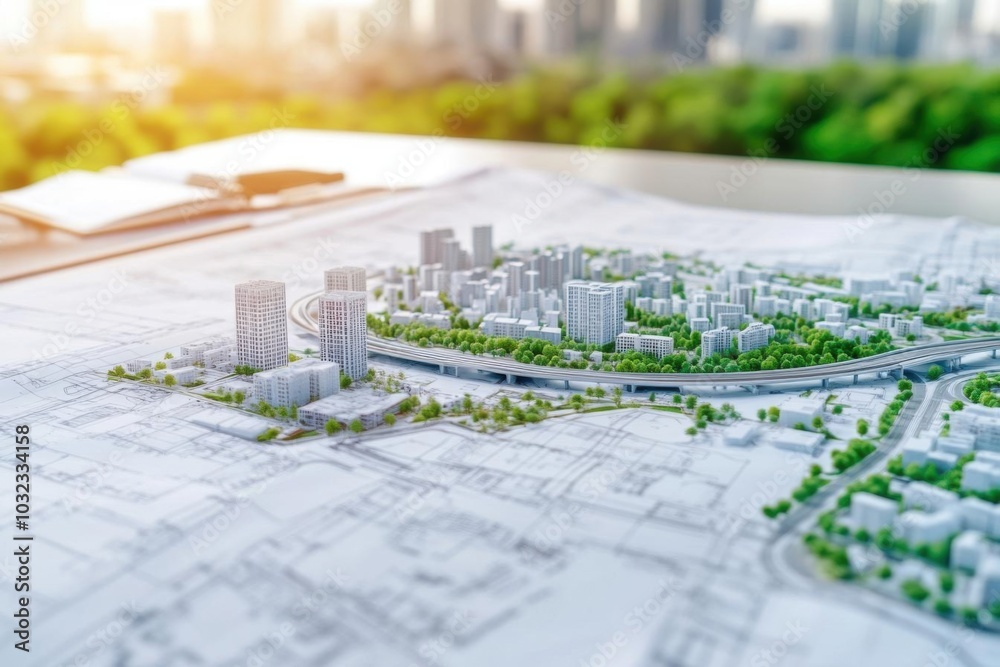Urban planning meeting with blueprints of city development, roads and ...